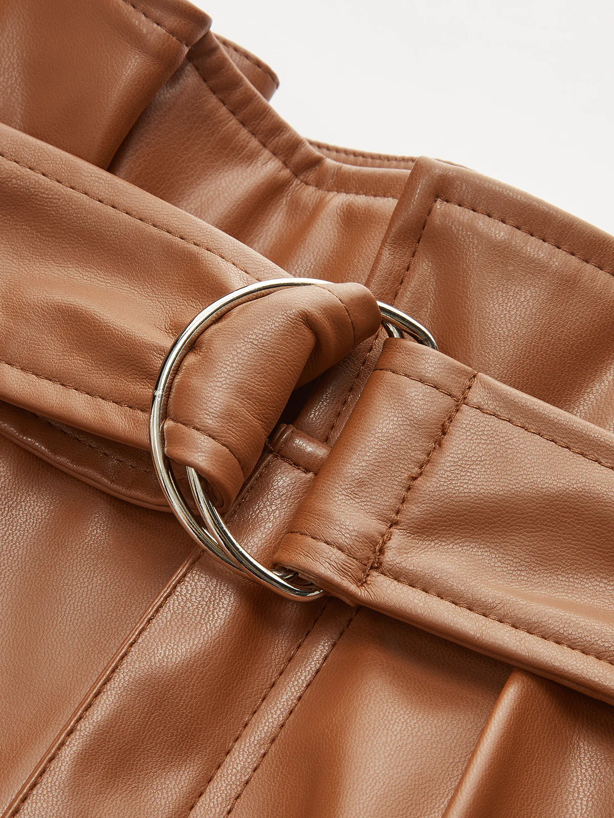 High-Waist PU Leather Cuffed Shorts with Belt - Image 4