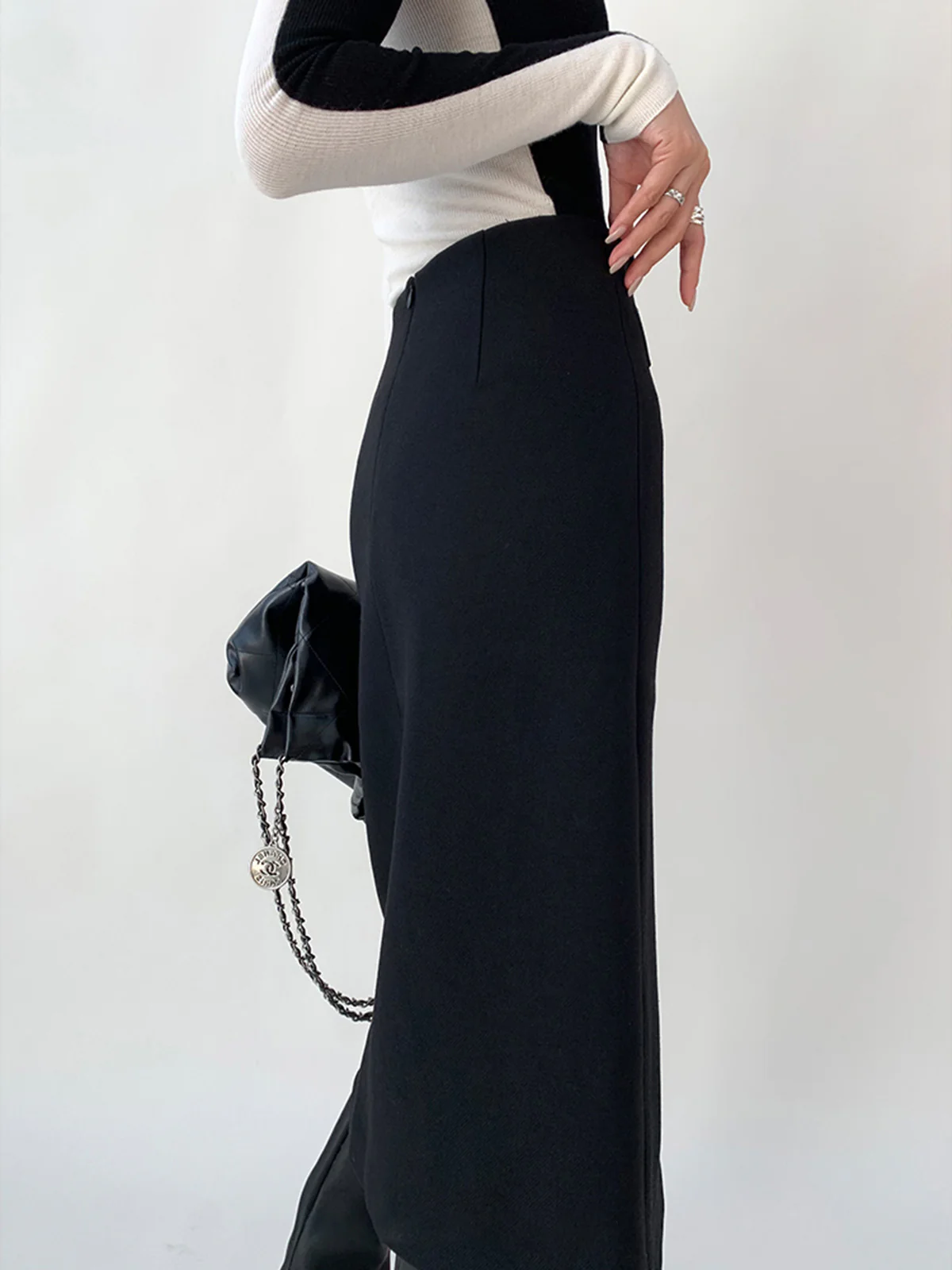 High Waist Tweed Asymmetric Wrap Midi Skirt - Image 3