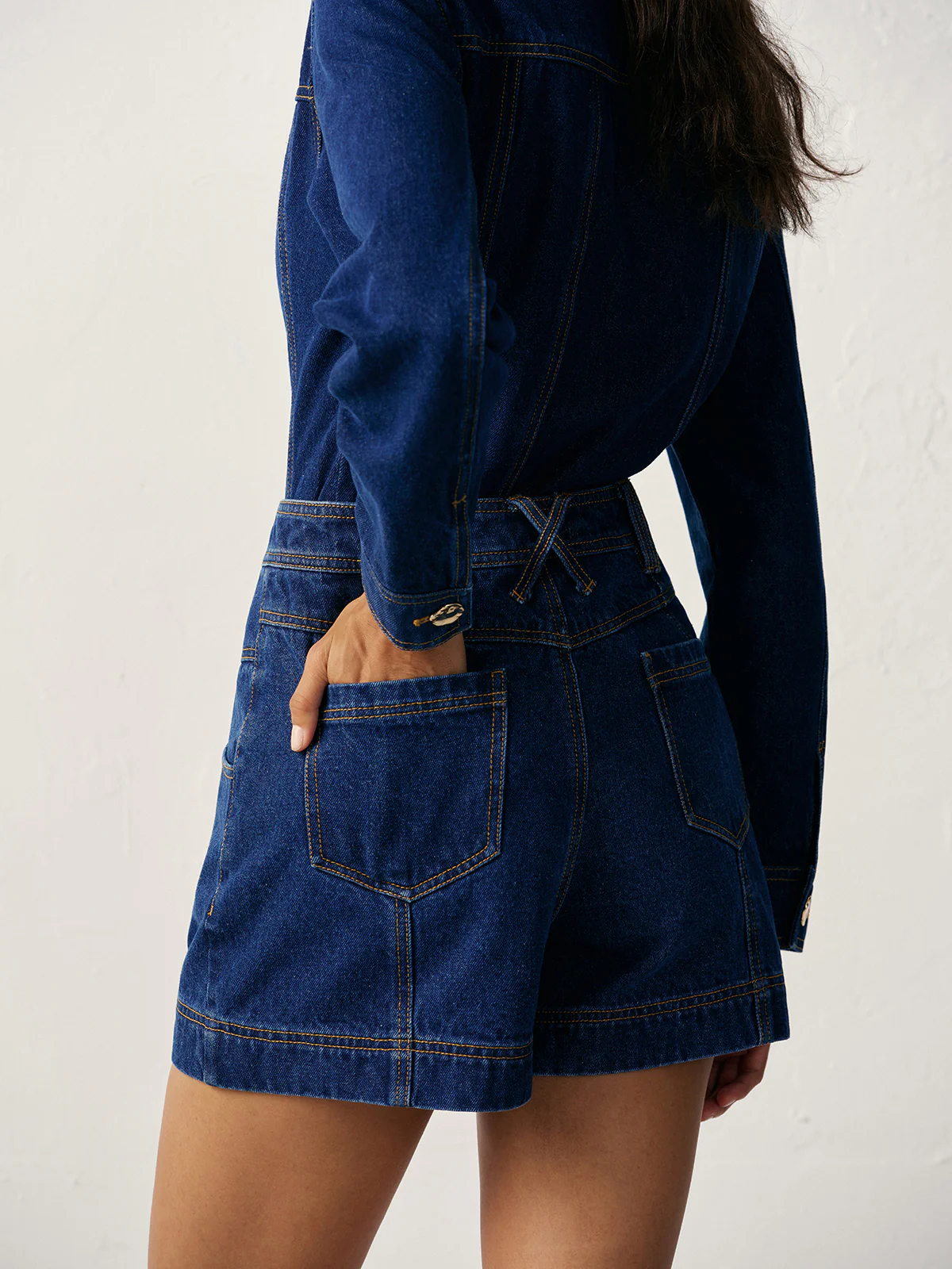 High-Waisted Button-Front Denim Short - Image 5