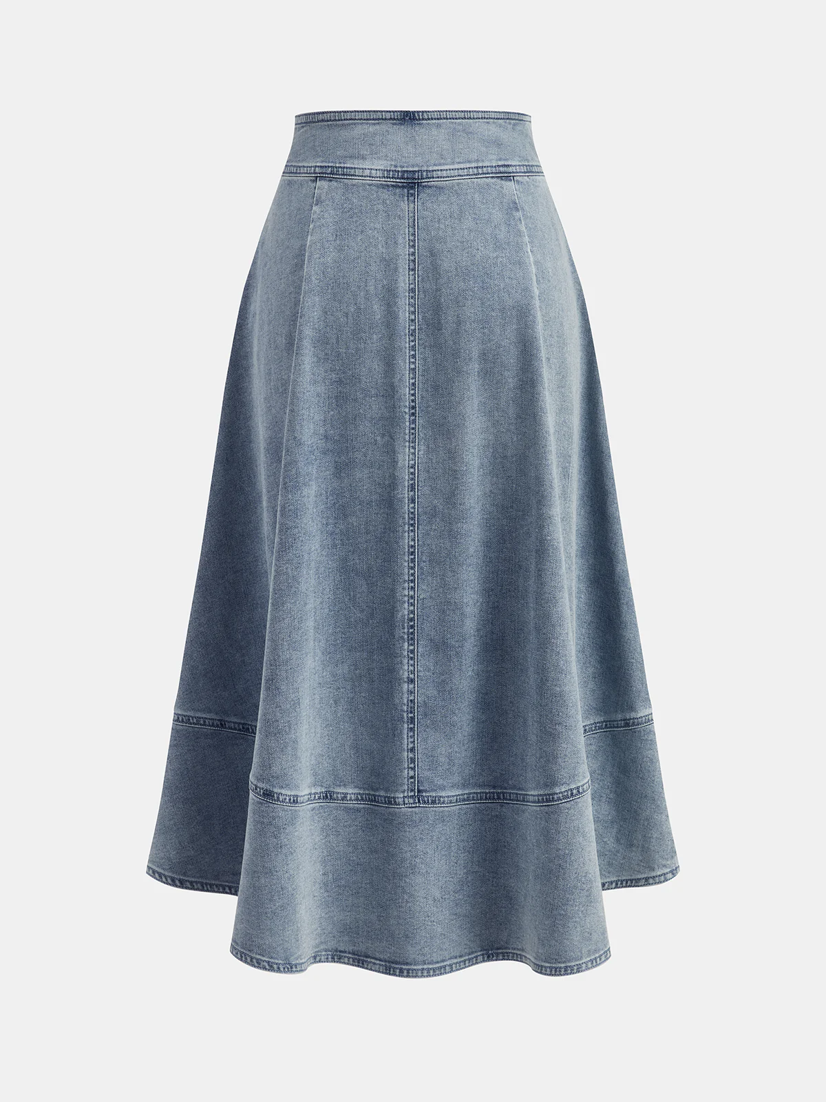 High Waisted Buttoned Flared Denim Skirt - Image 2