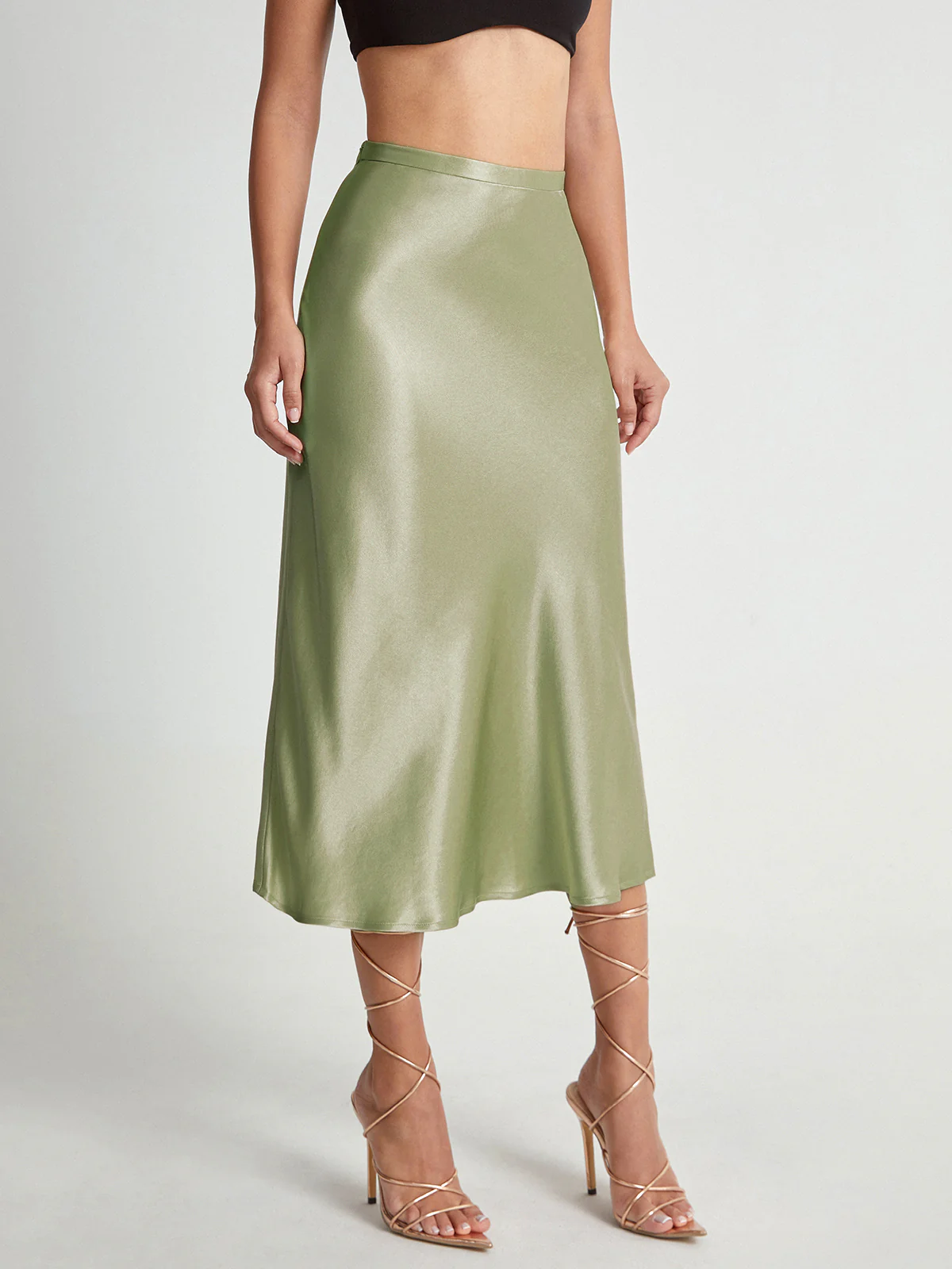 High Waisted Satin Flowy Midi Skirt - Image 6