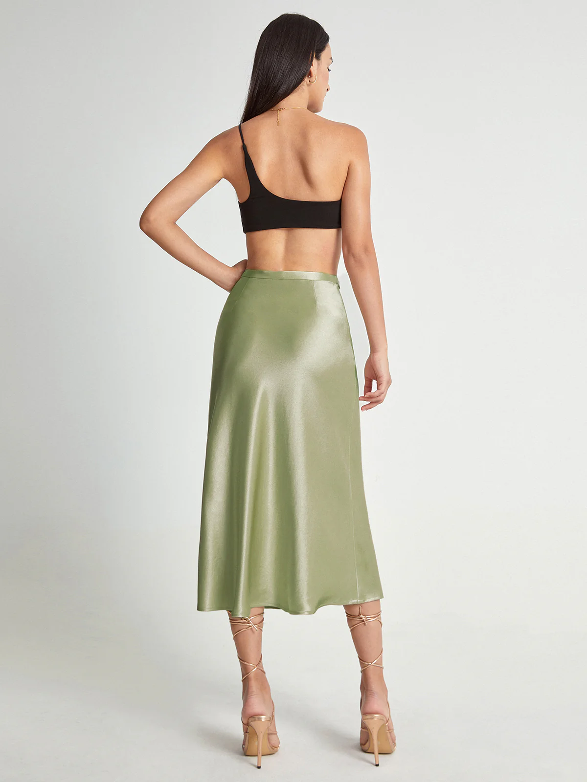 High Waisted Satin Flowy Midi Skirt - Image 7