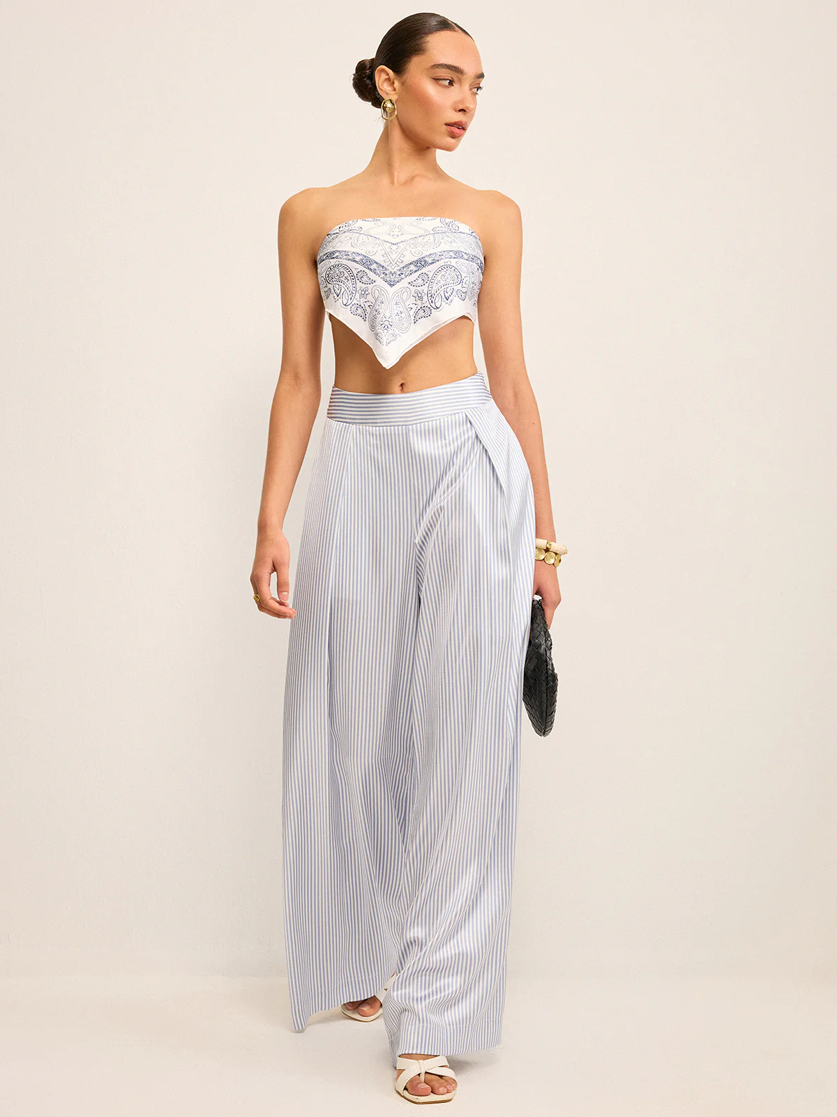 Mid-Waisted Striped Wide-Leg Pants - Image 2