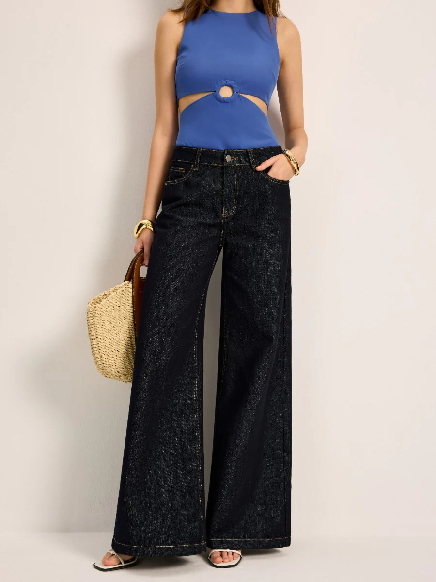 High-Waisted Wide-Leg Denim Pants - Image 5