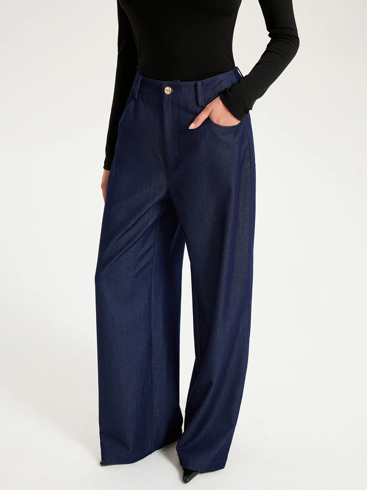 High-Waisted Wide-Leg Faux Denim Pants - Image 4