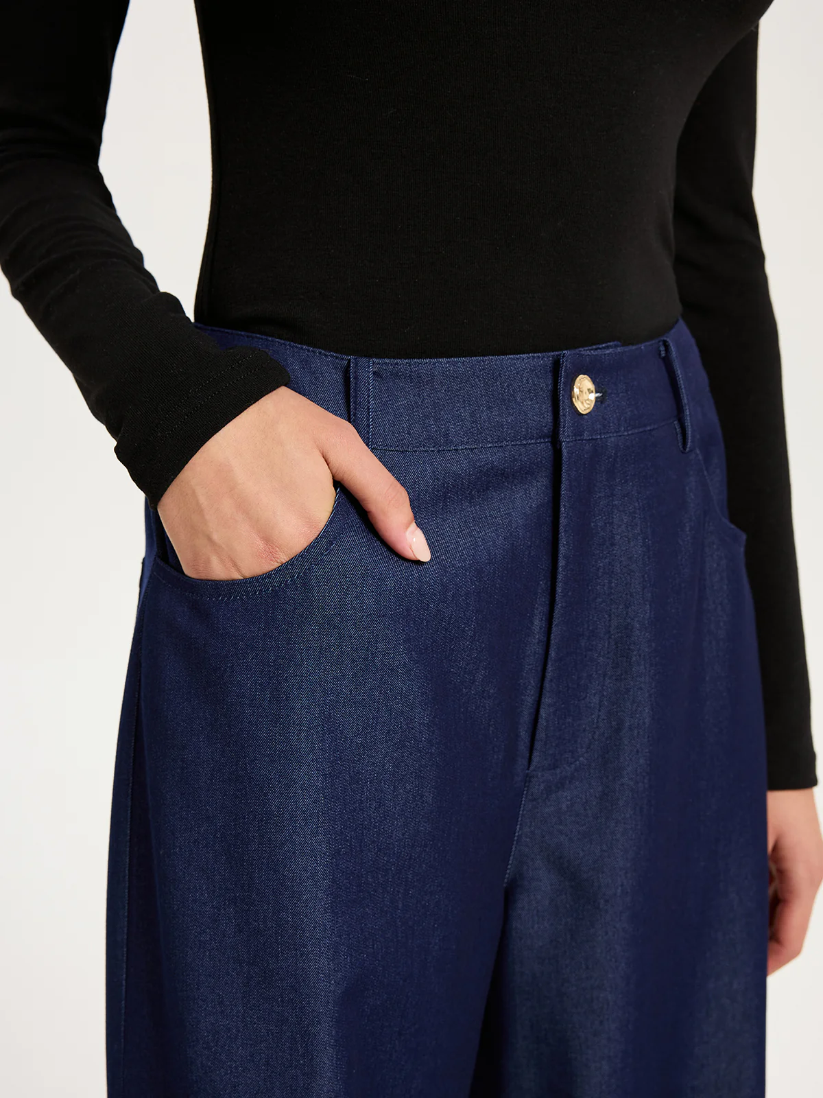 High-Waisted Wide-Leg Faux Denim Pants - Image 5