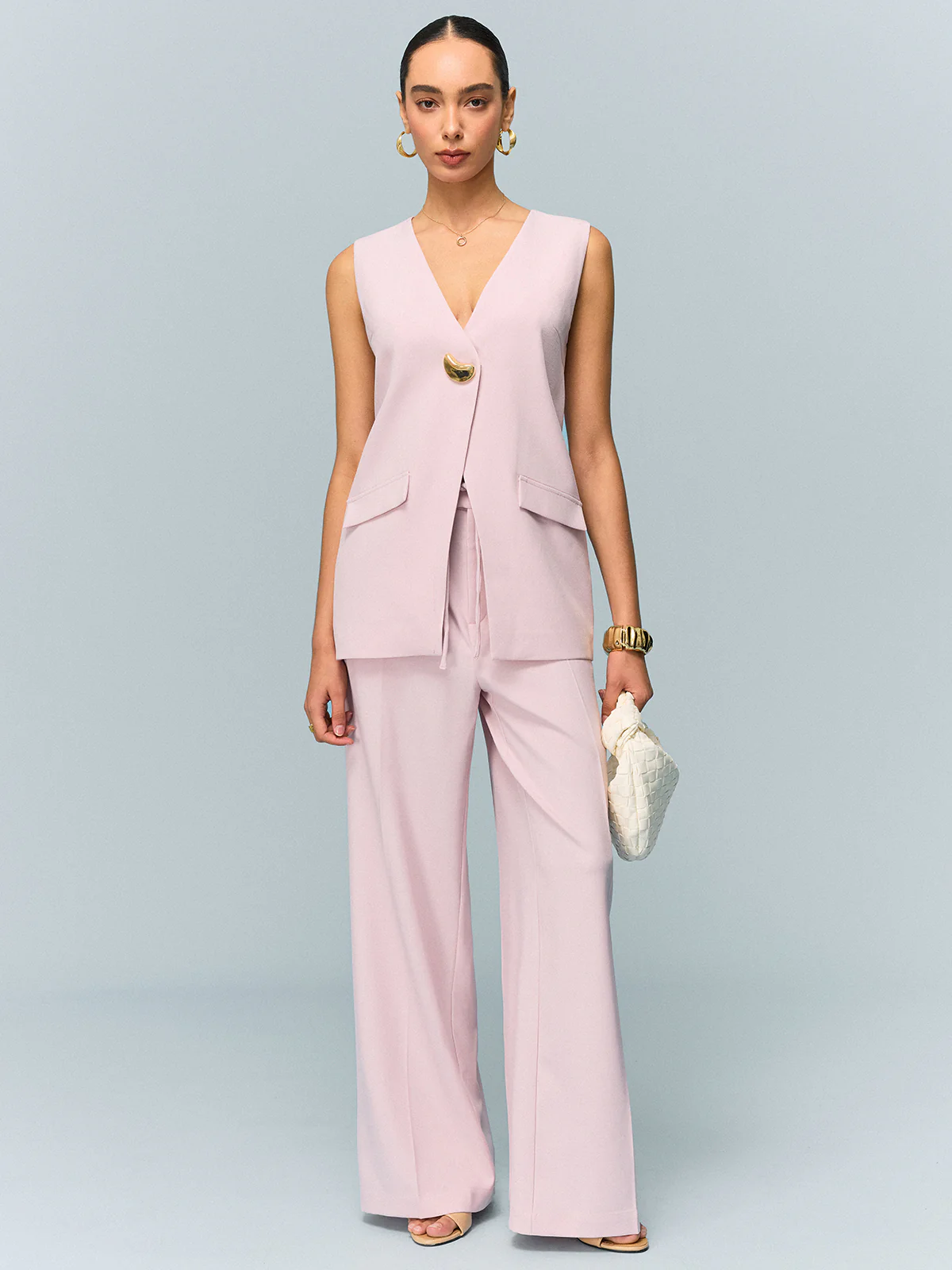 Mid-Waisted Wide-Leg Pants with Tie Detail - Image 2