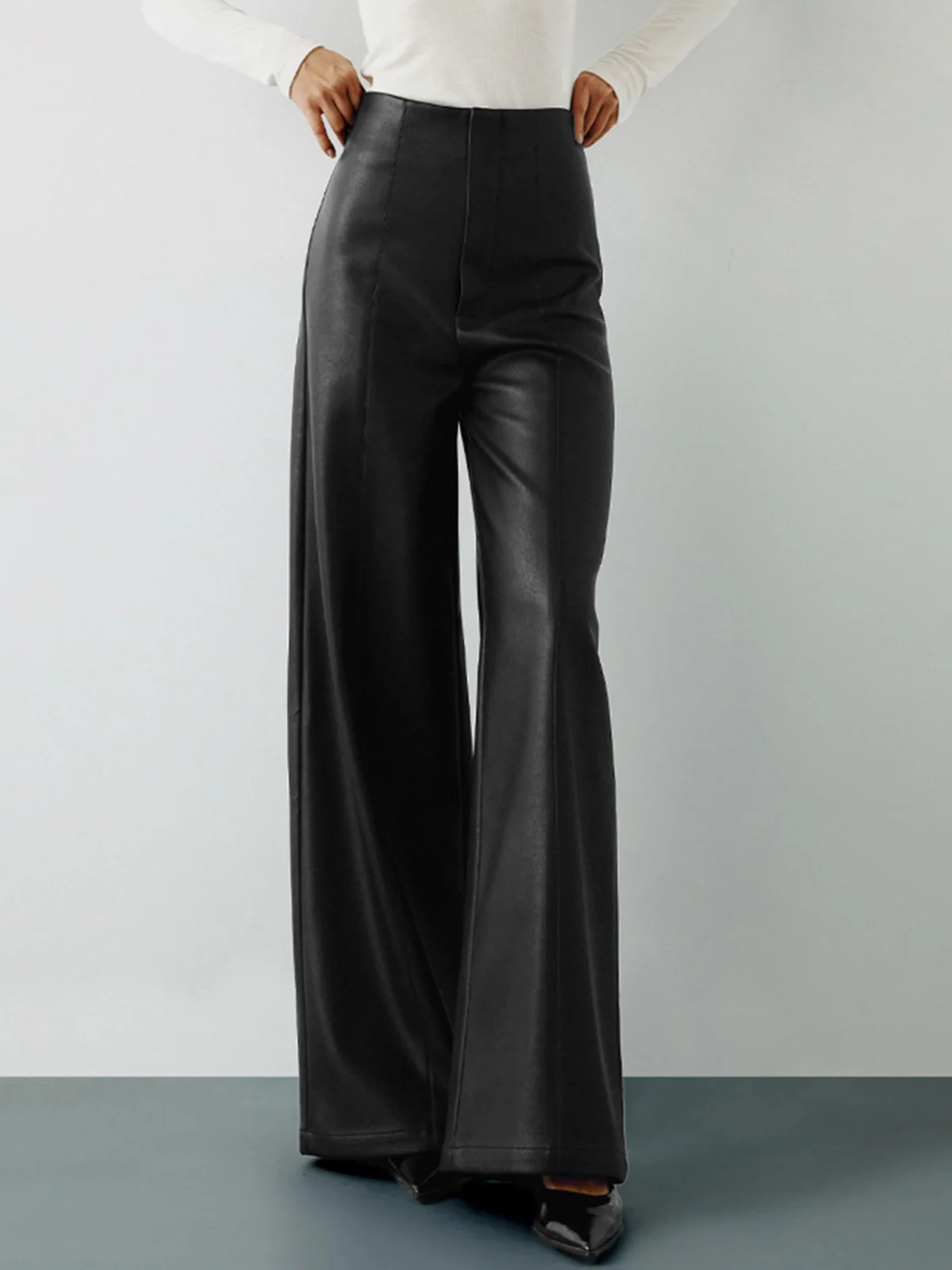 High-Wist PU Leather Wide-Leg Pants - Image 2