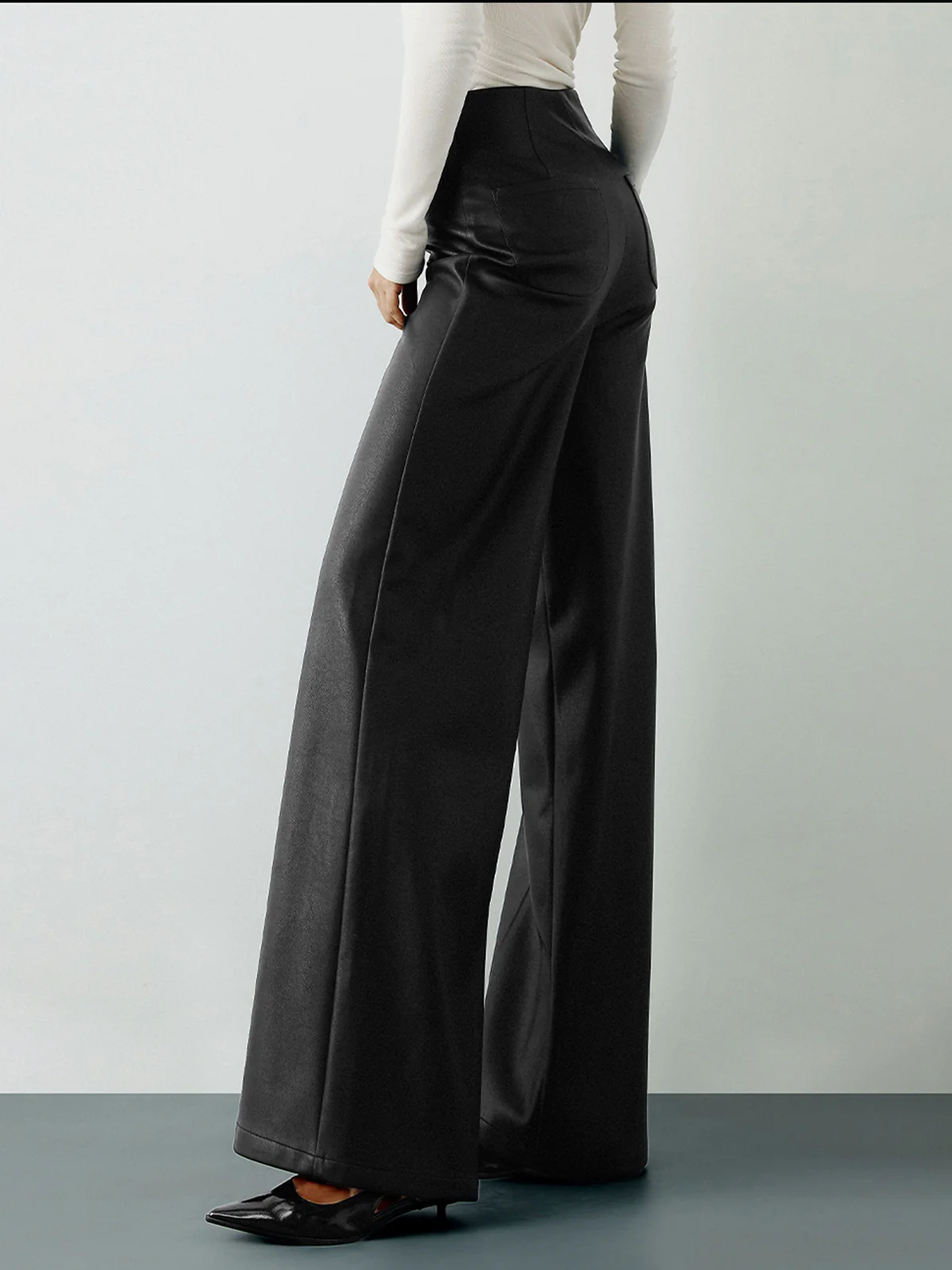 High-Wist PU Leather Wide-Leg Pants - Image 4