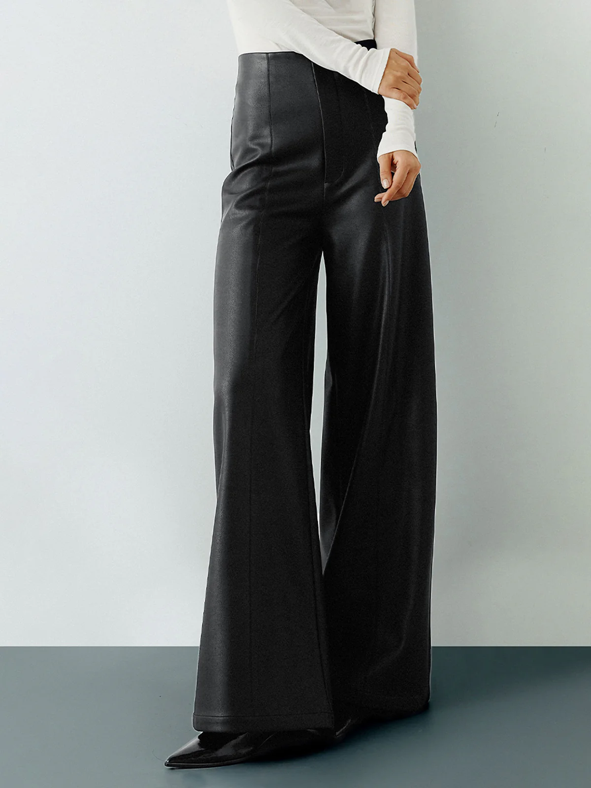 High-Wist PU Leather Wide-Leg Pants - Image 5