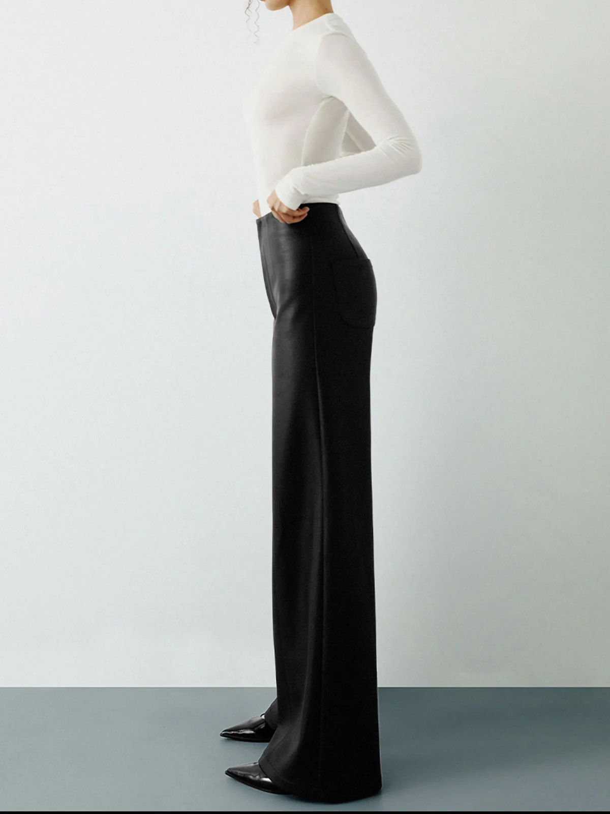 High-Wist PU Leather Wide-Leg Pants - Image 6
