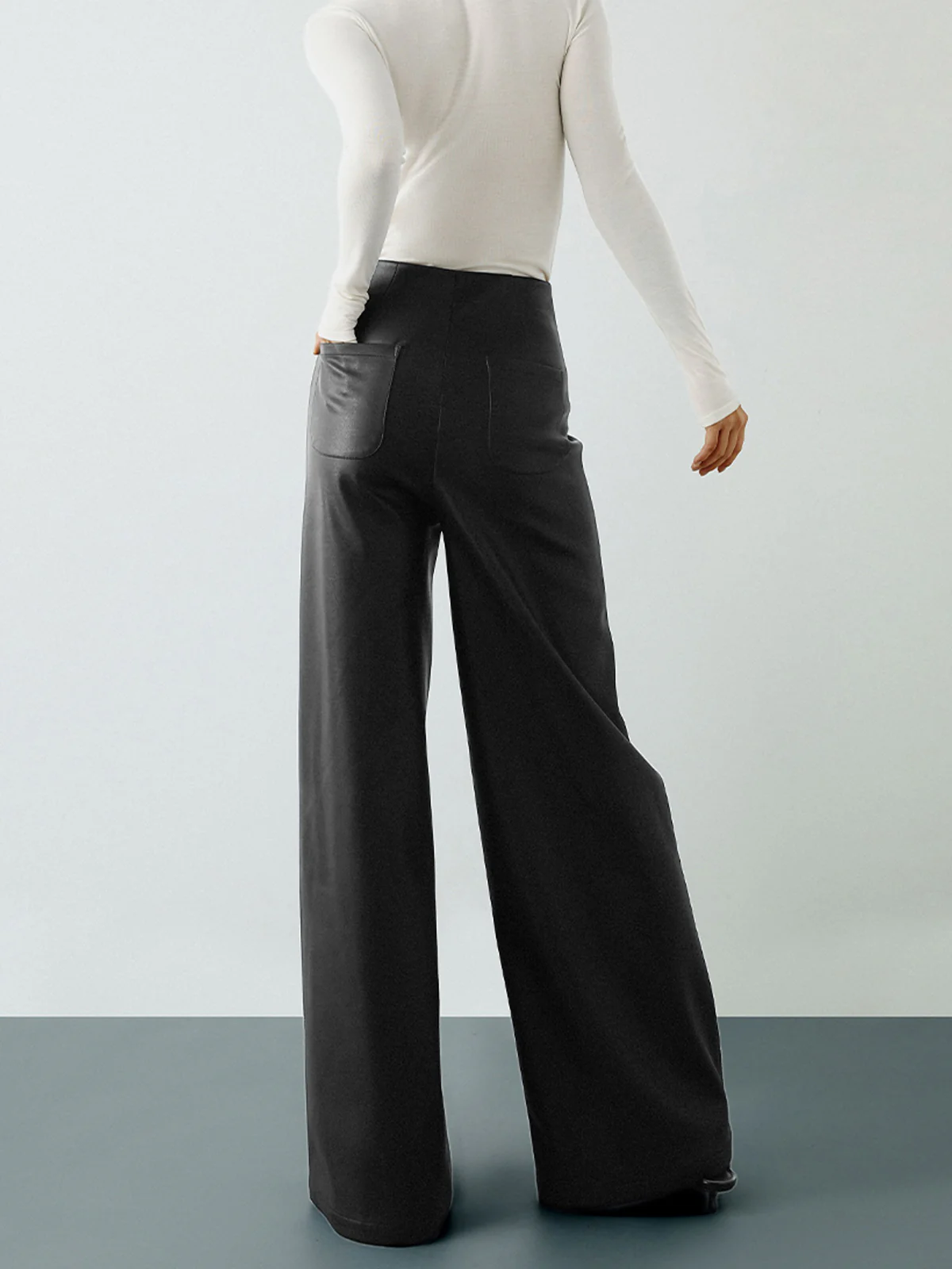 High-Wist PU Leather Wide-Leg Pants - Image 7