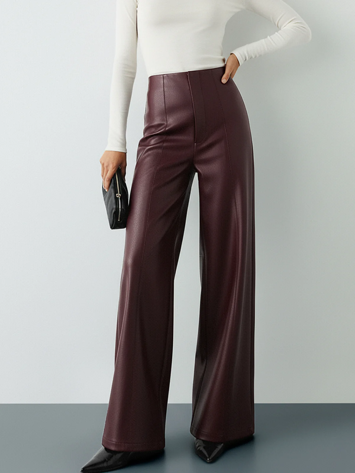 High-Wist PU Leather Wide-Leg Pants - Image 8