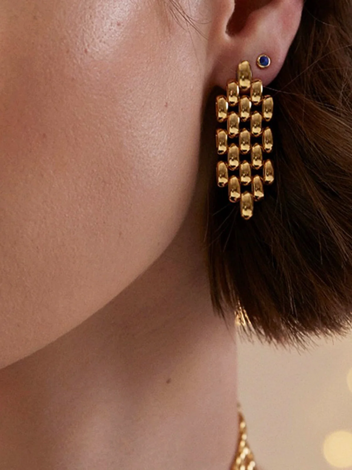 Hollow Beaded Chain Pendant Earrings - Image 2
