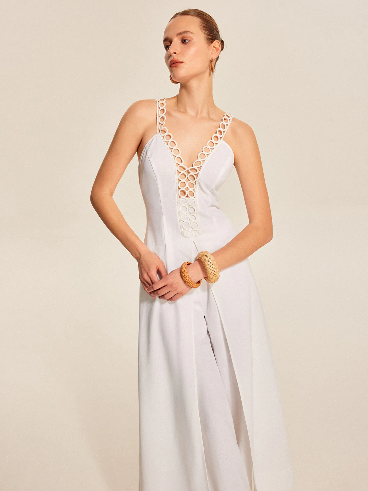 Hollow-Out Lace-Up V-Neck Top - Image 3