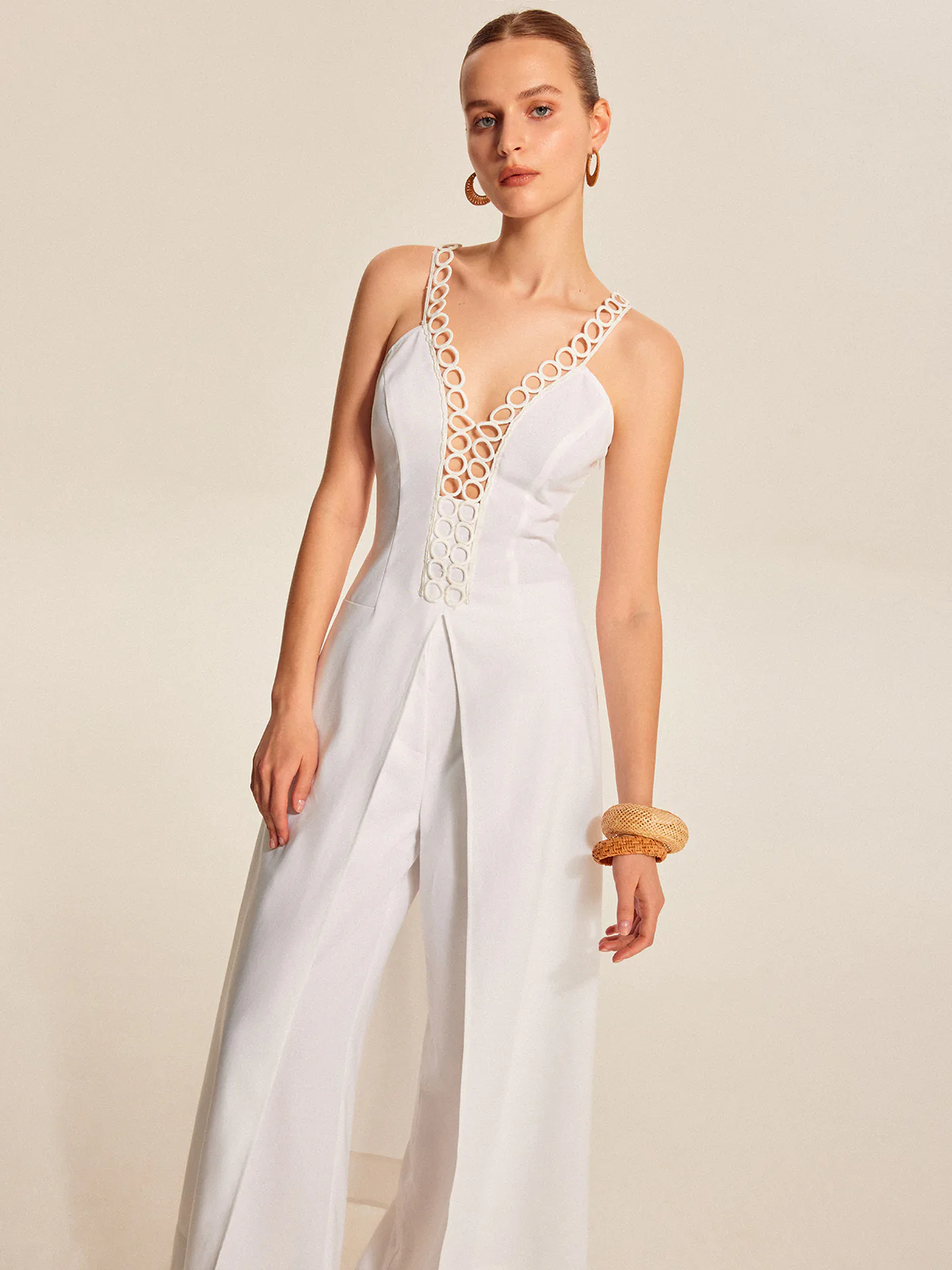 Hollow-Out Lace-Up V-Neck Top - Image 4