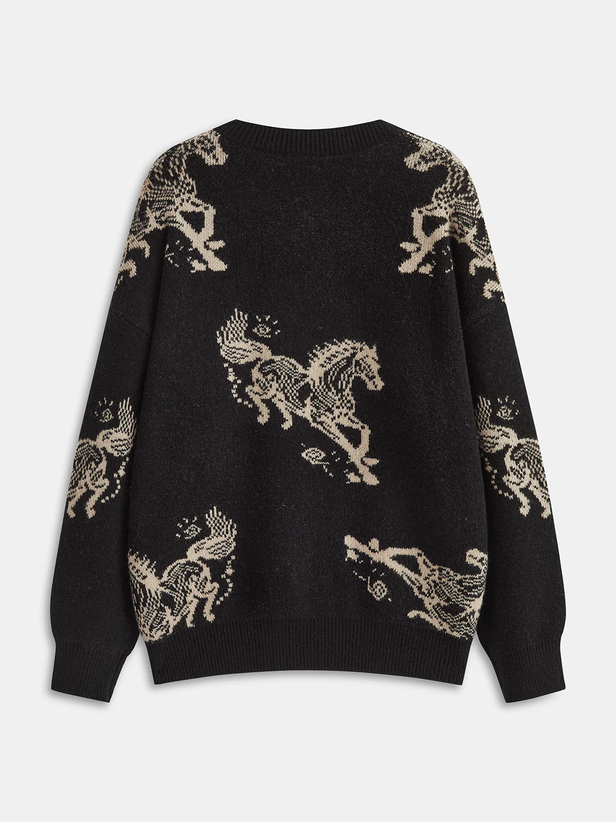 Horse-Patterned Loose Crew Neck Knit Sweater - Image 2