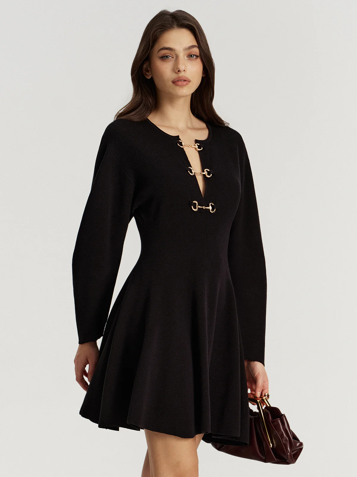 Horsebit Detail Knit Flared Dress - Image 4