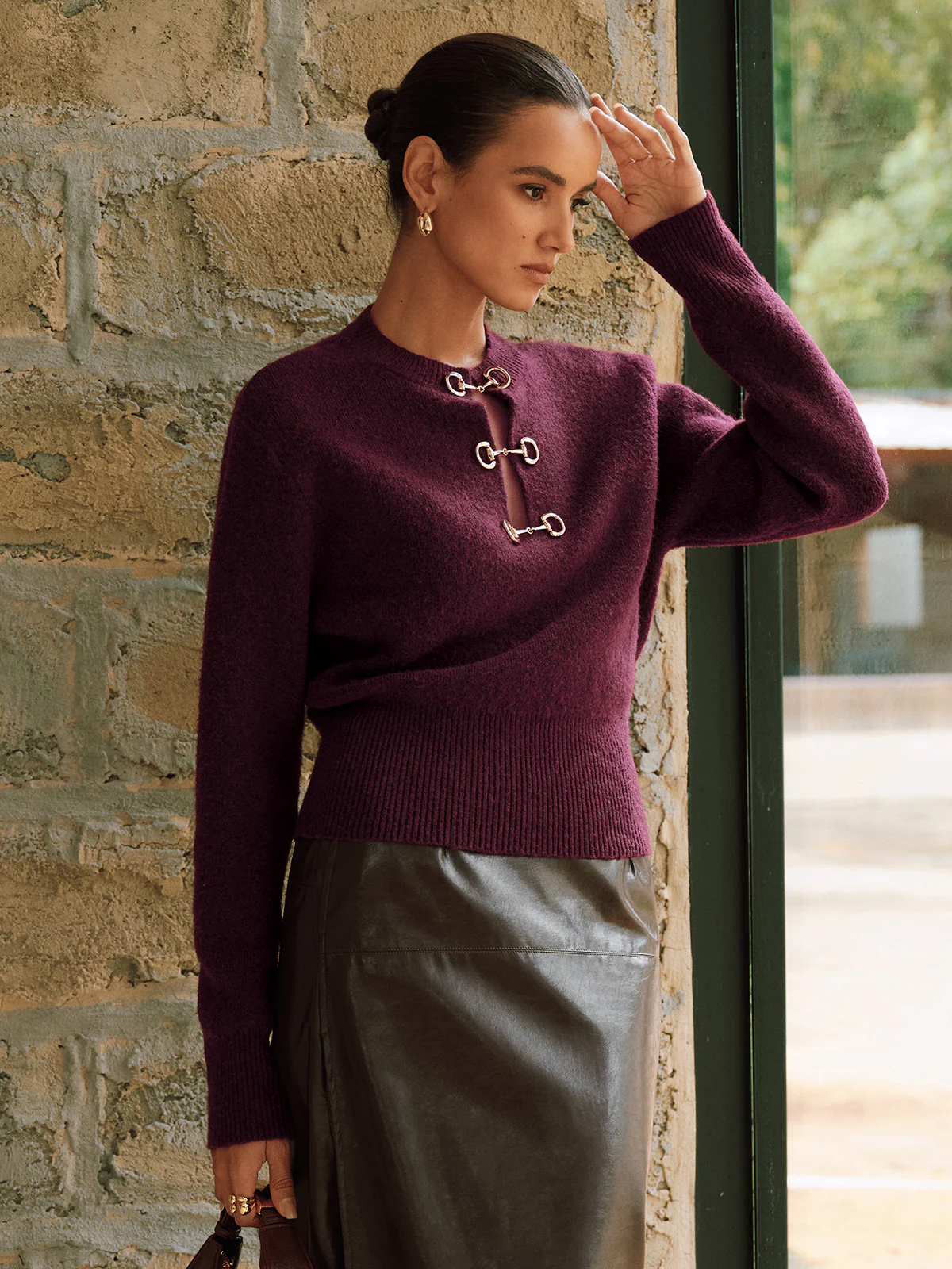 Horsebit Detail Long Sleeve Sweater - Image 3