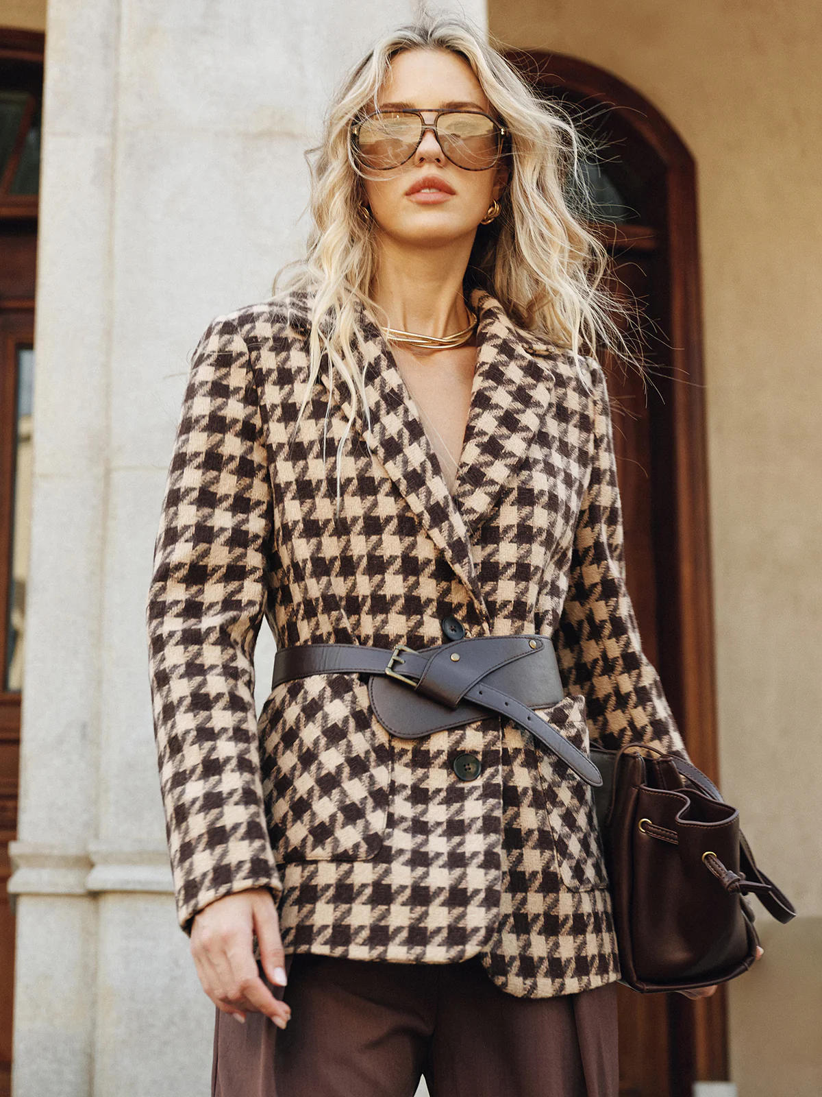 Houndstooth Belted Blazer - Image 5