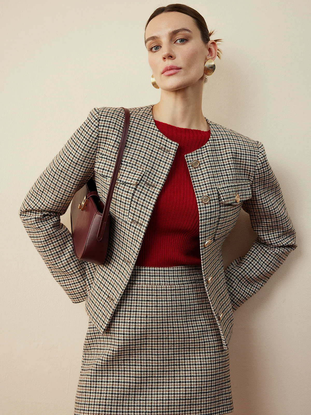 Houndstooth Button Short Jacket - Image 5