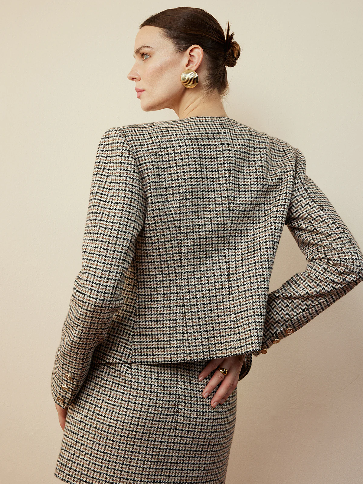 Houndstooth Button Short Jacket - Image 6