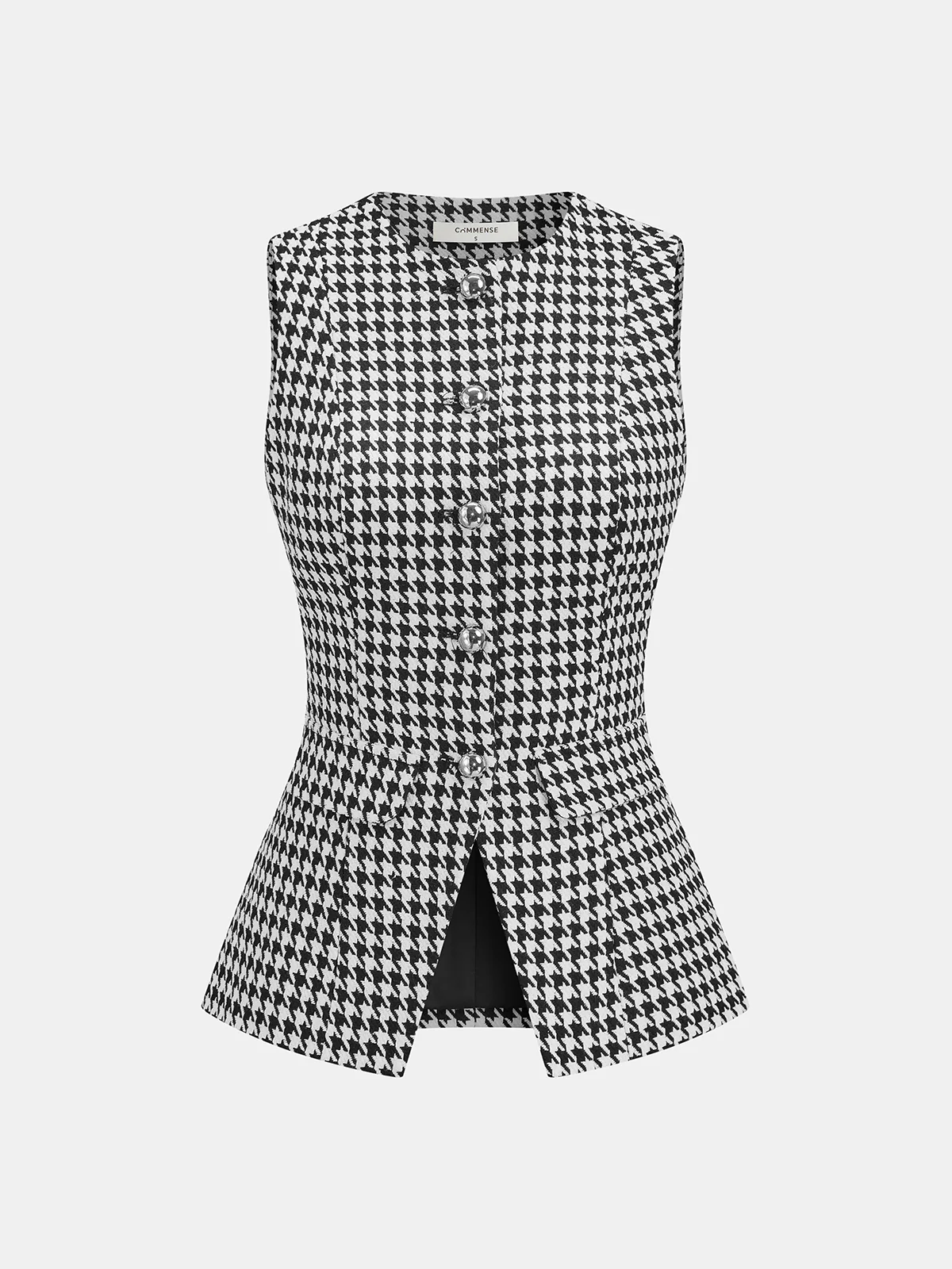 Houndstooth Buttoned Vest and Mini Skirt Set - Image 2