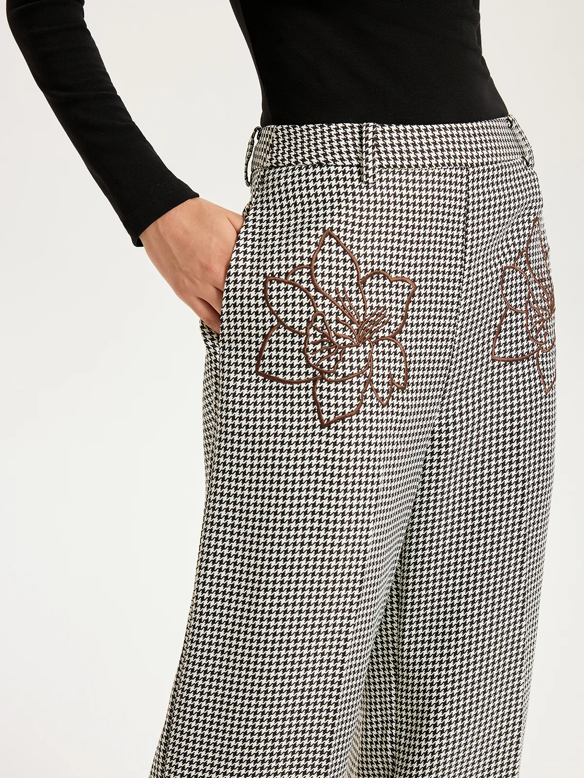 Houndstooth Embroidered Straight-Leg Pants - Image 2