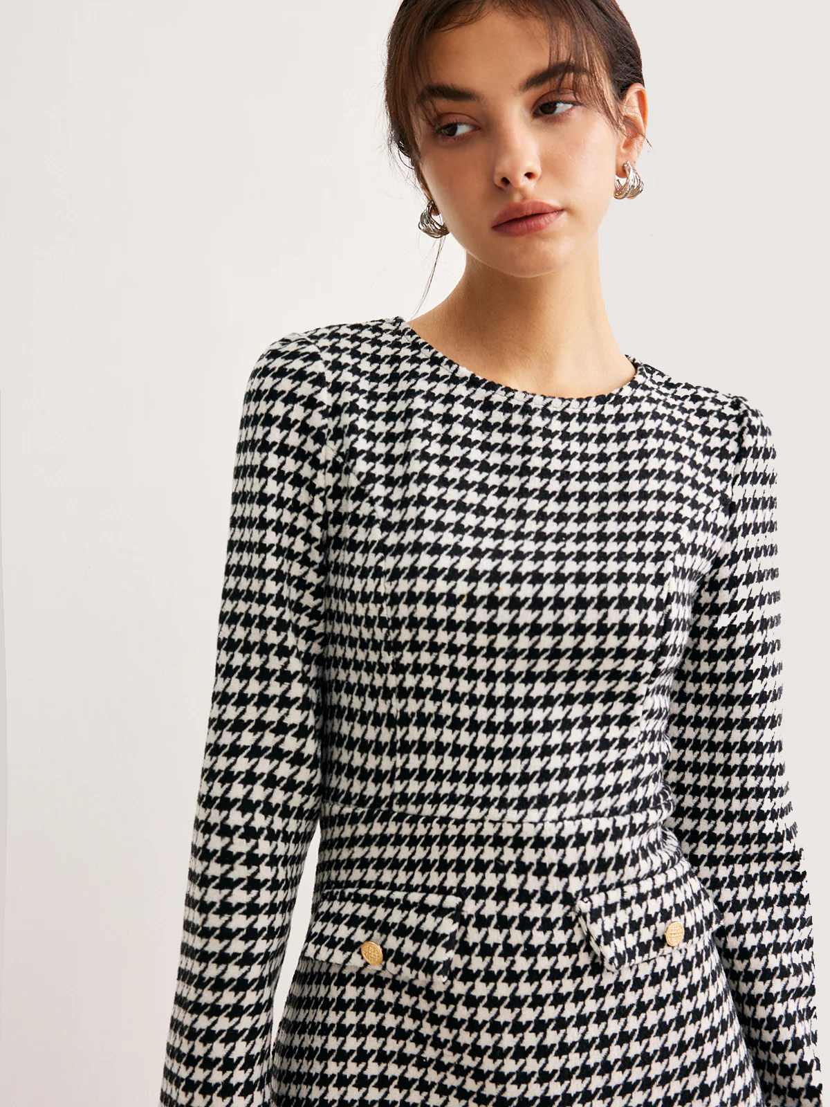 Houndstooth Panel Short Dress - Image 5