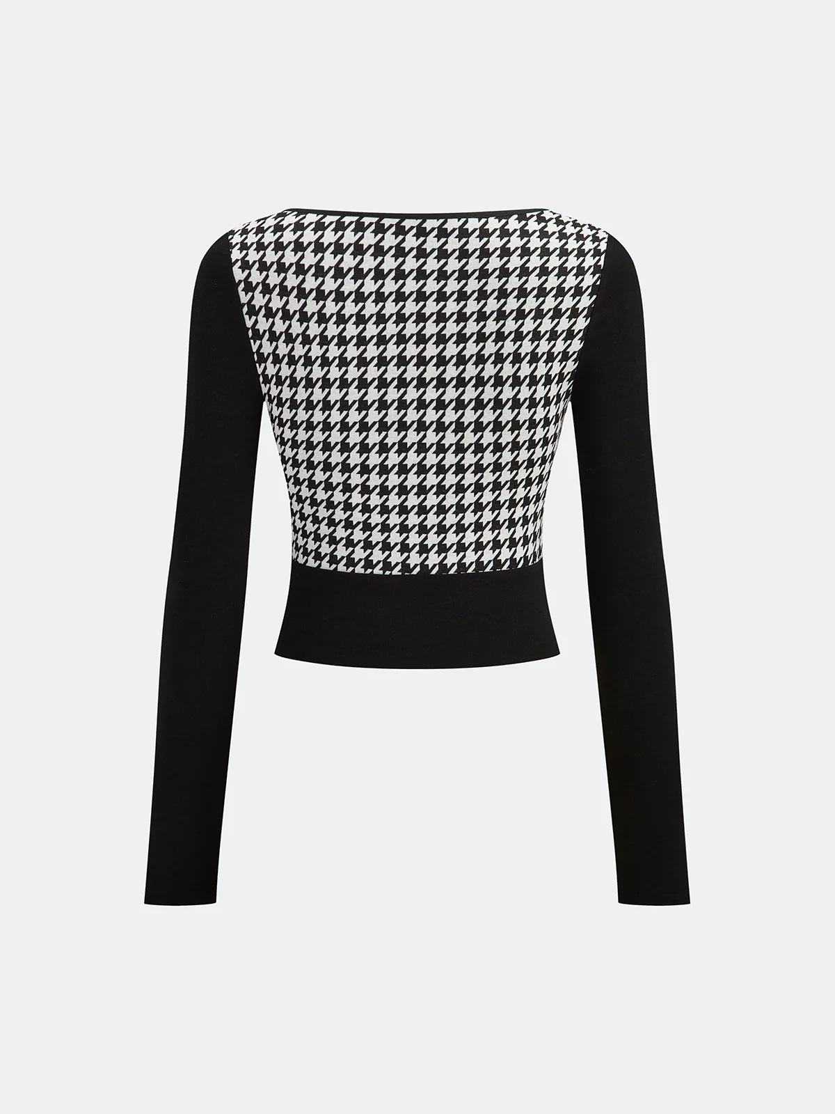 Houndstooth Paneled Cropped Knit Blouse - Image 3
