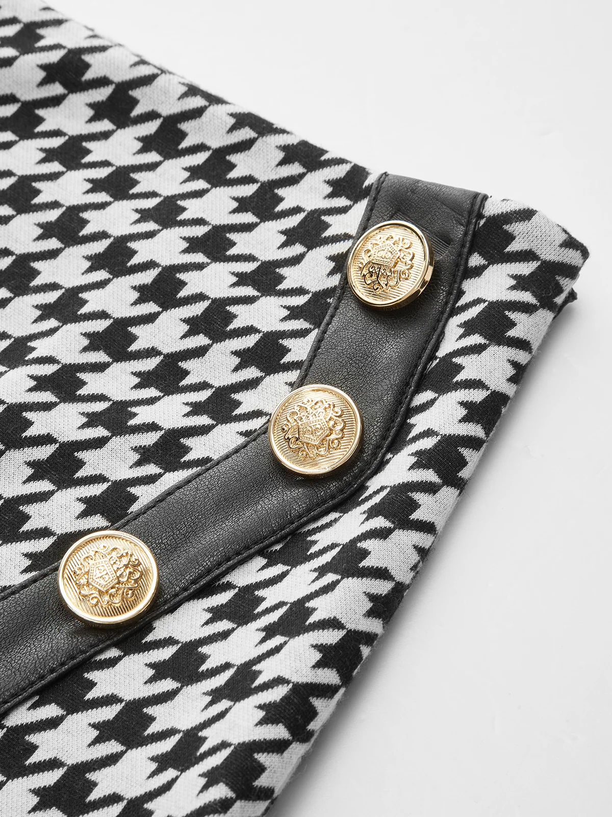Houndstooth Paneled Knit Mini Skirt - Image 3
