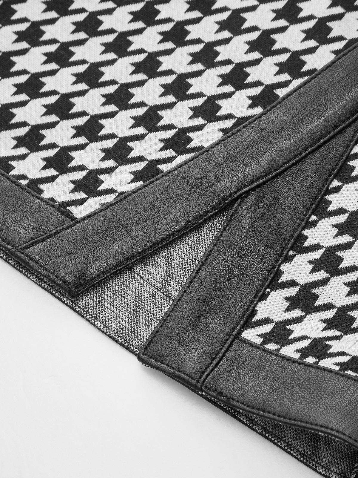 Houndstooth Paneled Knit Mini Skirt - Image 4