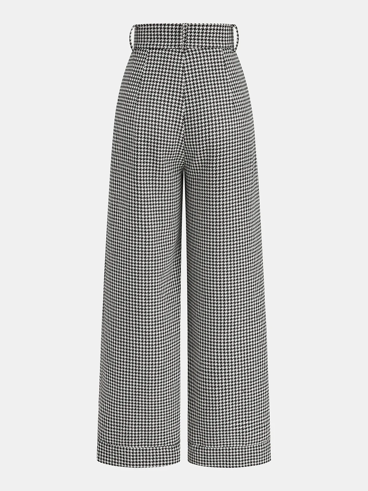 Houndstooth Pleated Buttoned Wide Leg Pants - Image 2
