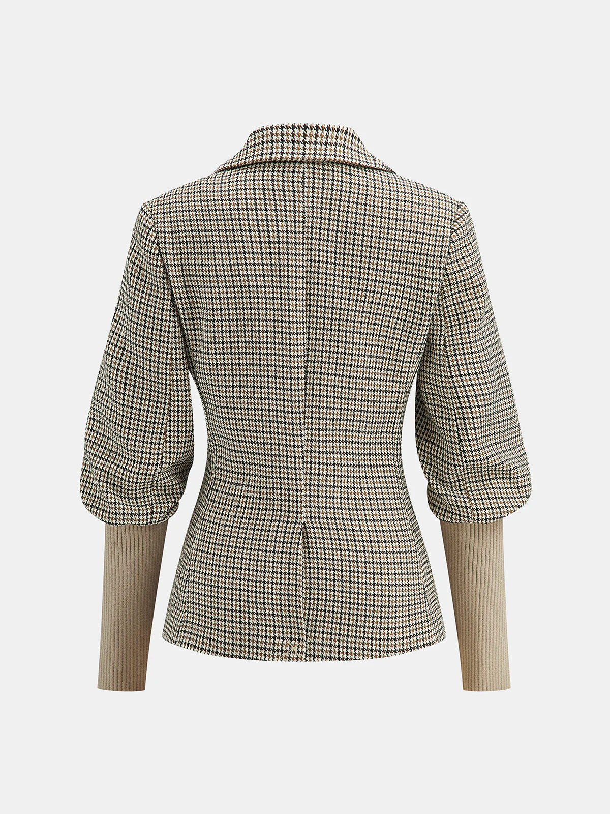Houndstooth Puffed-Sleeve Blazer - Image 2