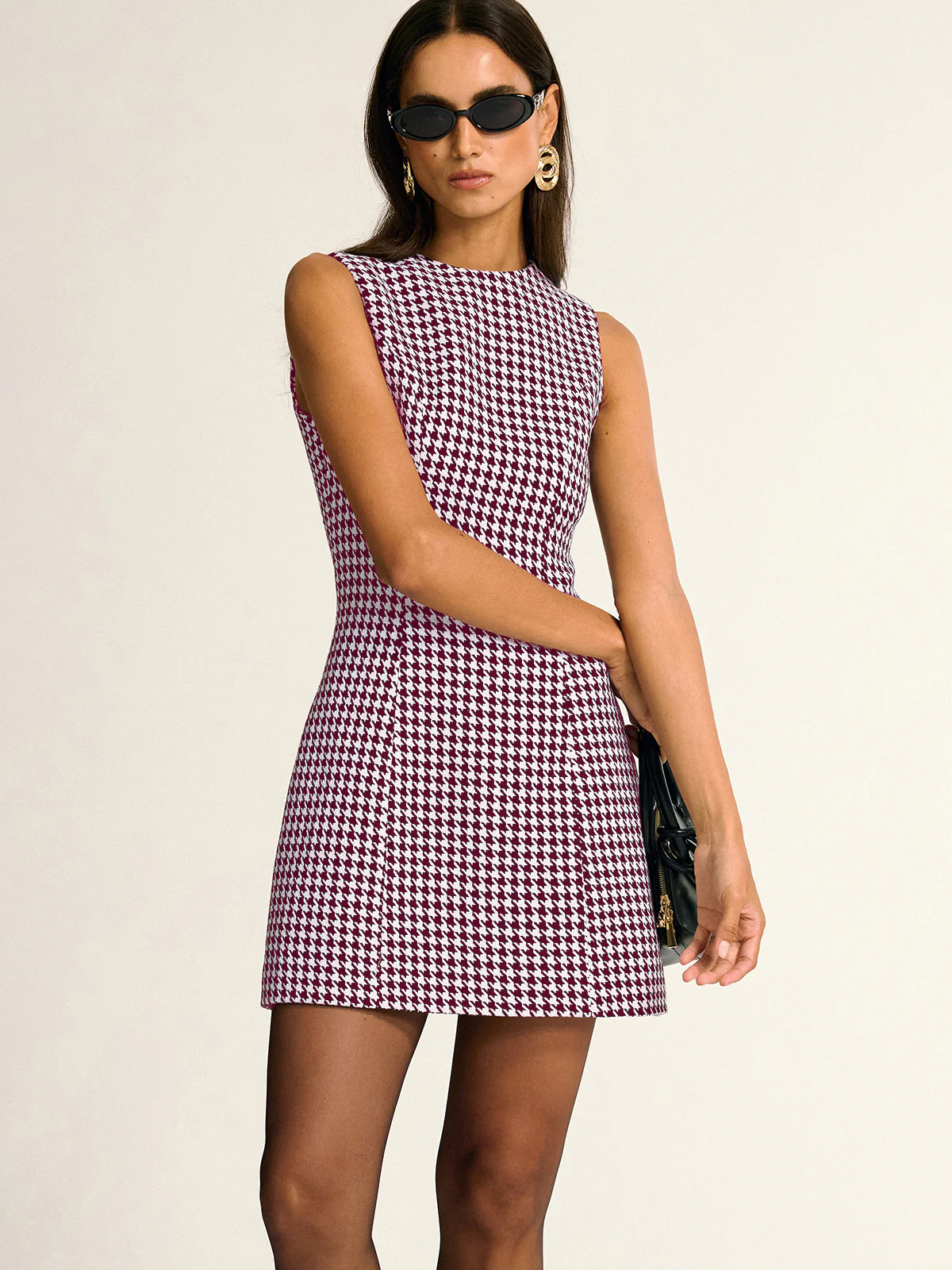 Houndstooth Sleeveless A-Line Mini Dress - Image 8