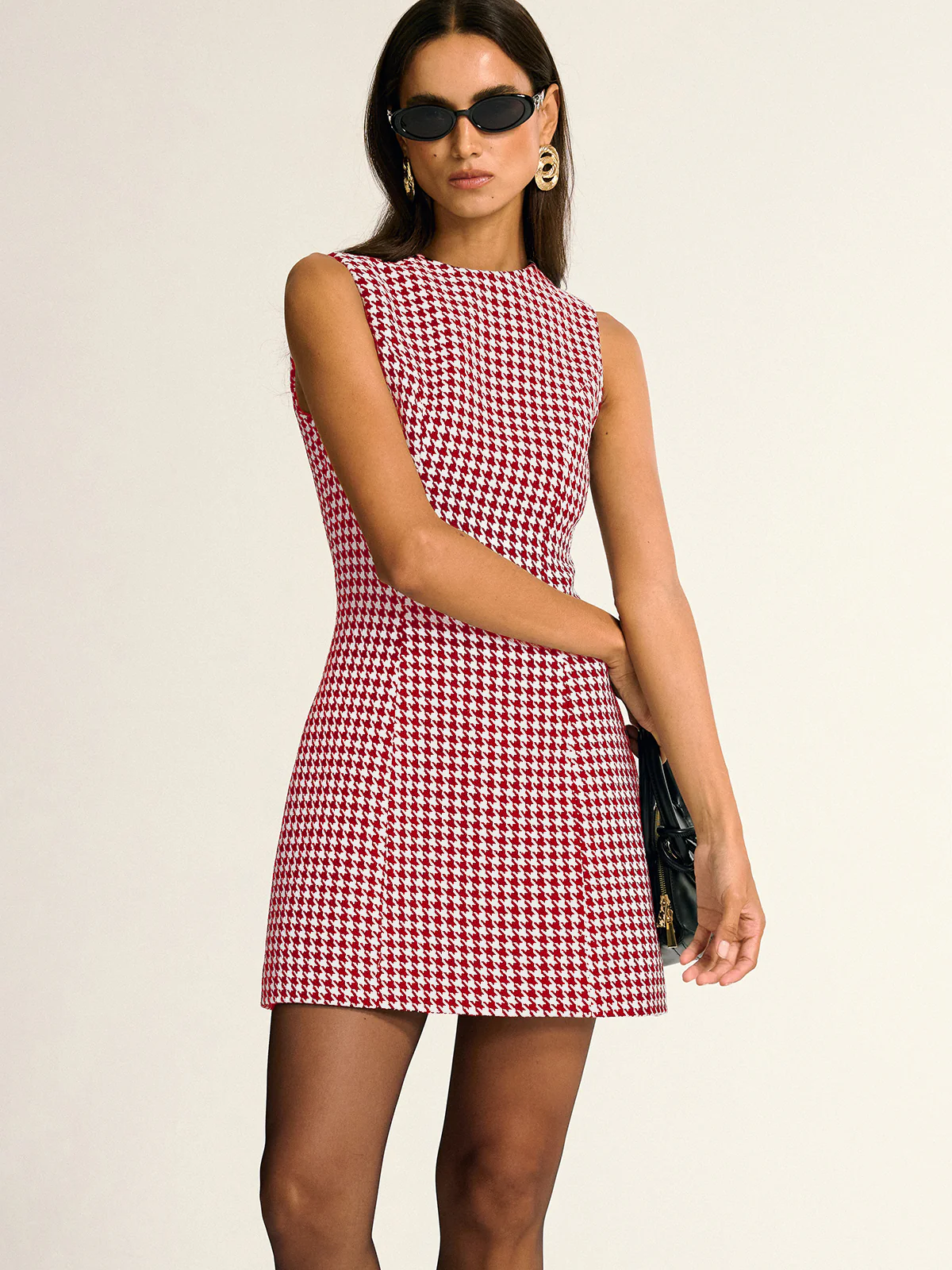 Houndstooth Sleeveless A-Line Mini Dress - Image 9