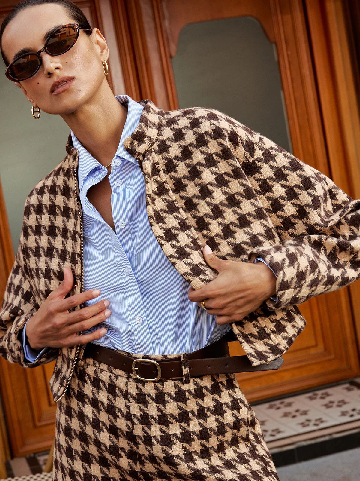 Houndstooth Stand-Collar Jacket - Image 2