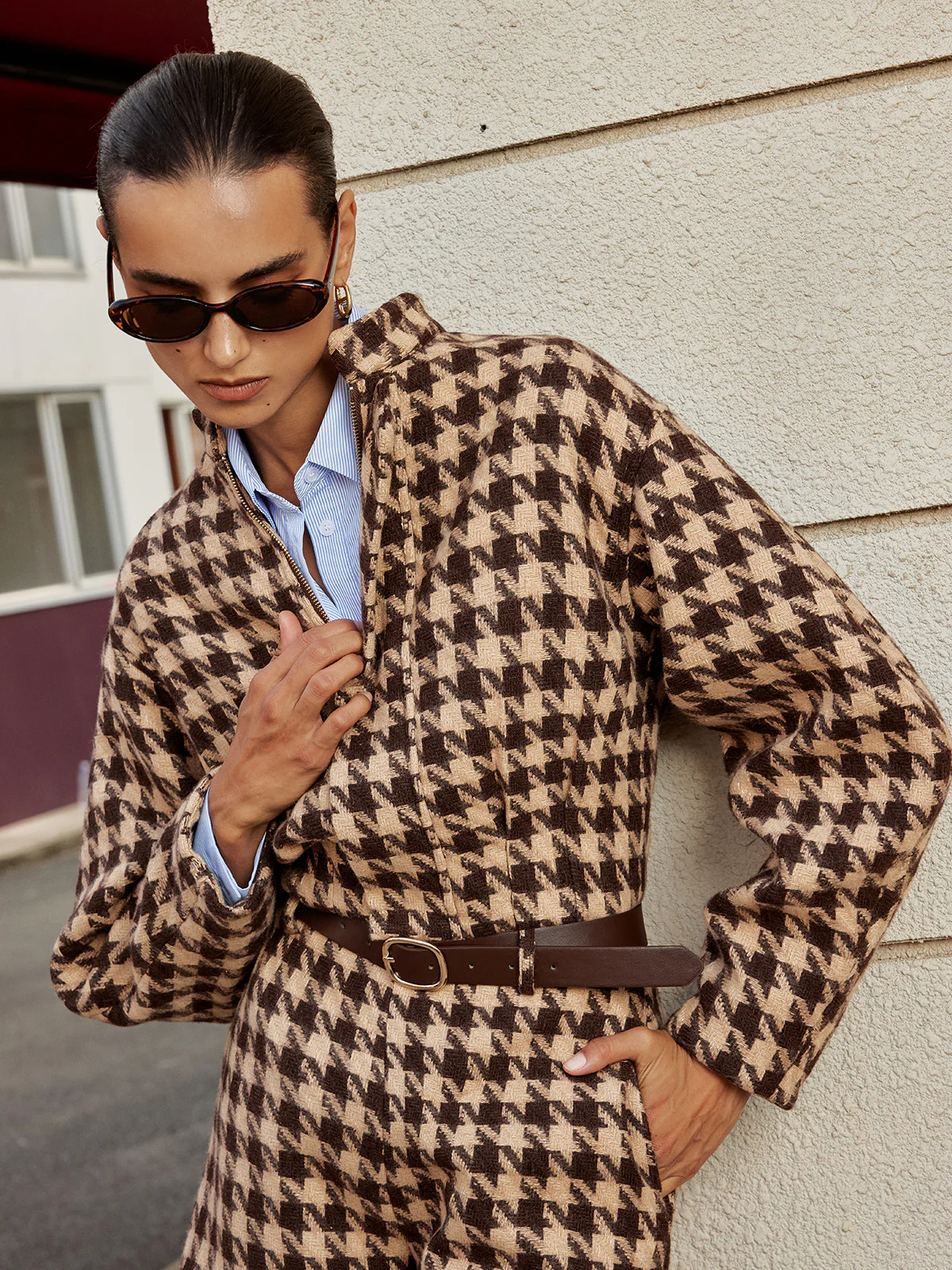 Houndstooth Stand-Collar Jacket - Image 5