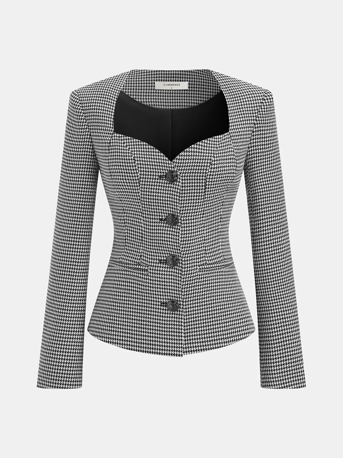 Houndstooth Sweetheart Neckline Button Blazer - Image 8