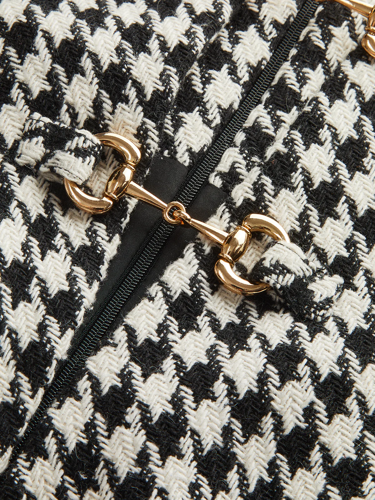 Houndstooth Tweed Mini Dress with Horsebit Detail - Image 2