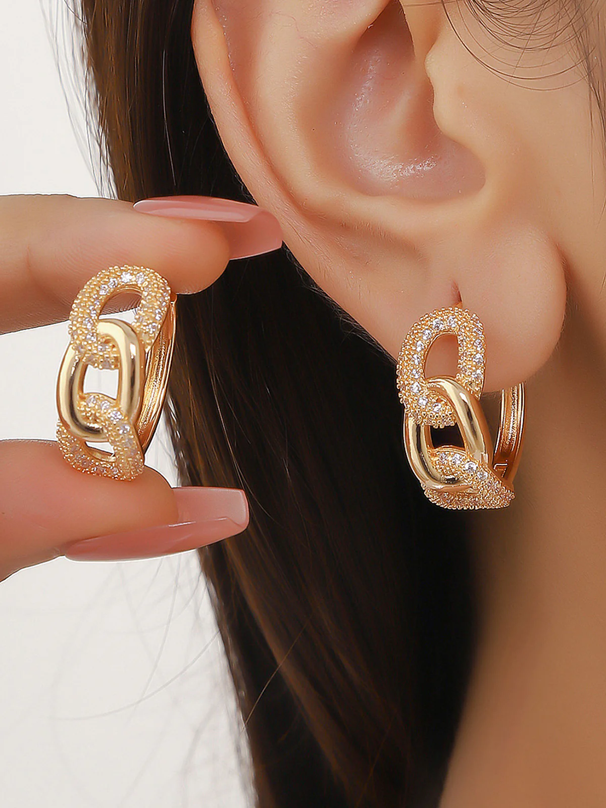 Interlocking Linked Zircon Hoop Earrings - Image 2