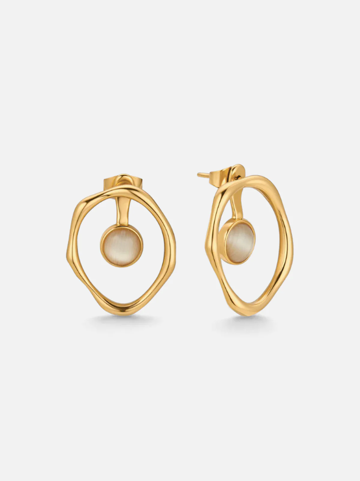 Irregular Hoop Opal Stud Earrings - Image 2