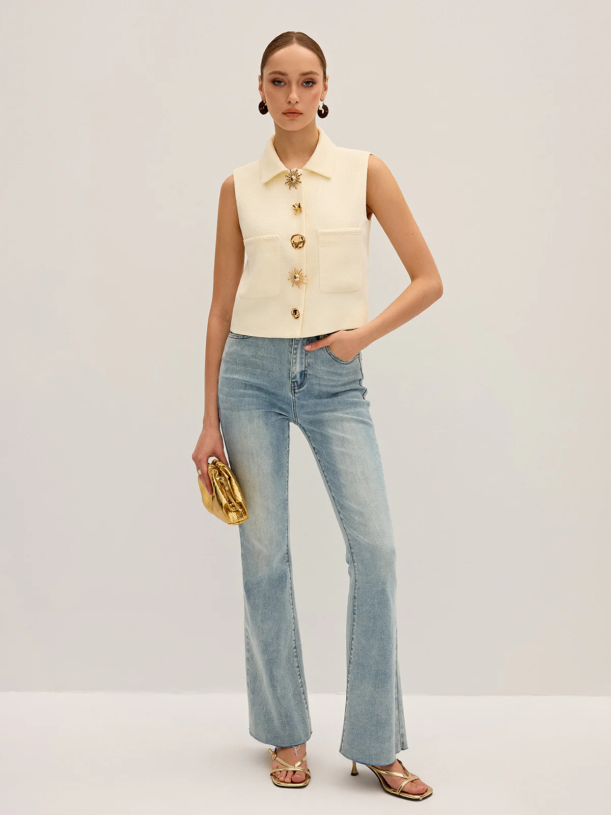 Irregular Metal Button Sleeveless Vest - Image 2