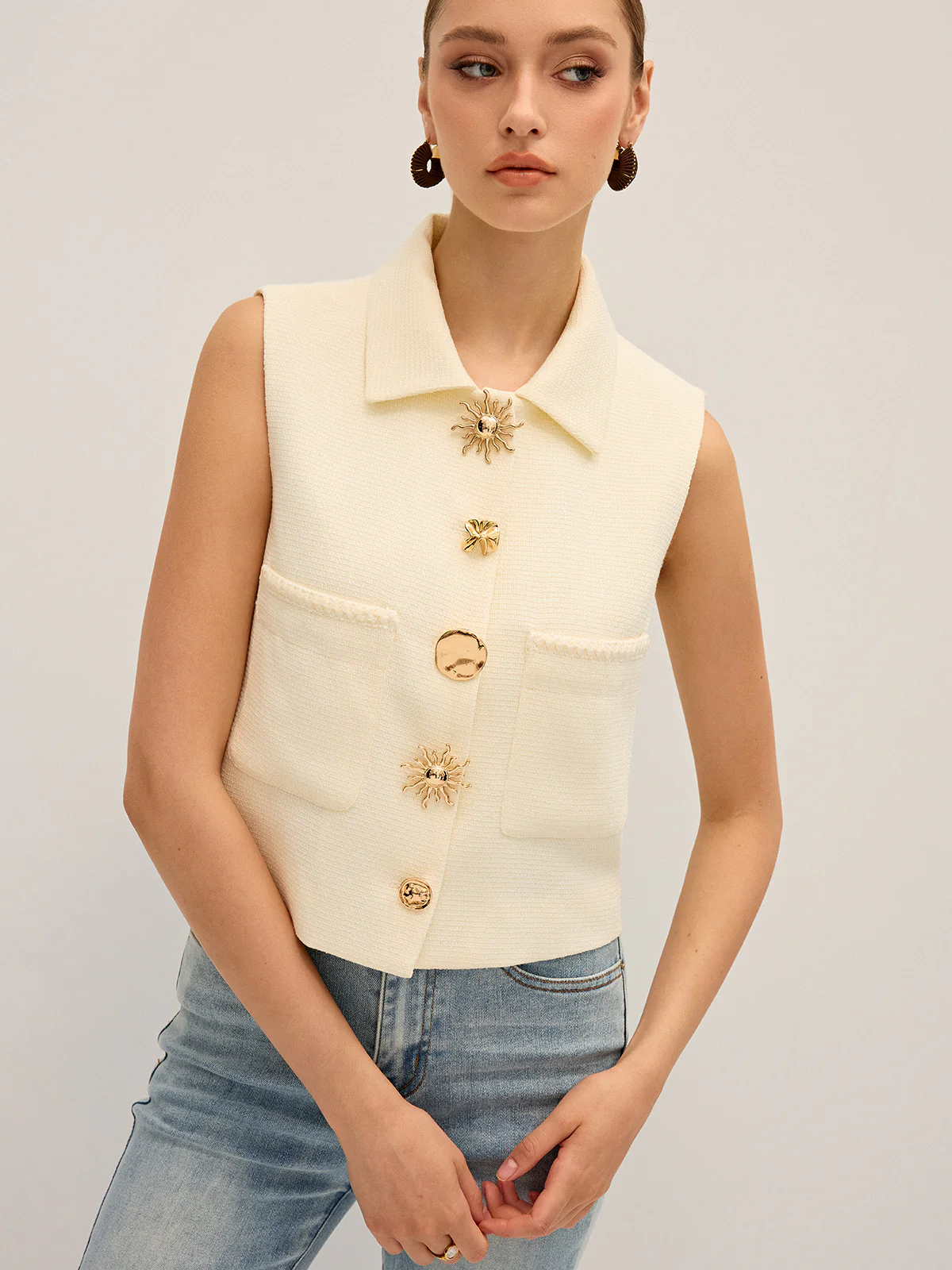 Irregular Metal Button Sleeveless Vest - Image 6
