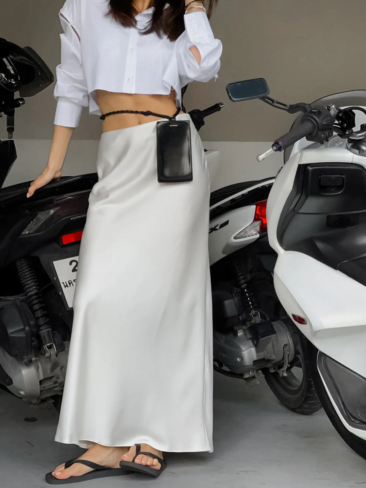 Ivory Glow Satin Maxi Skirt - Image 3
