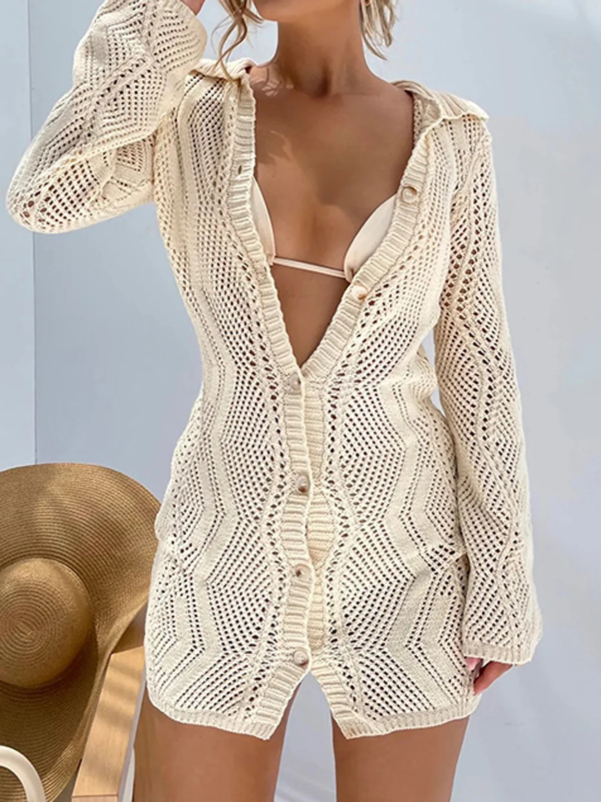 Jacquard Cardigan Short Sweater Dress - Image 4