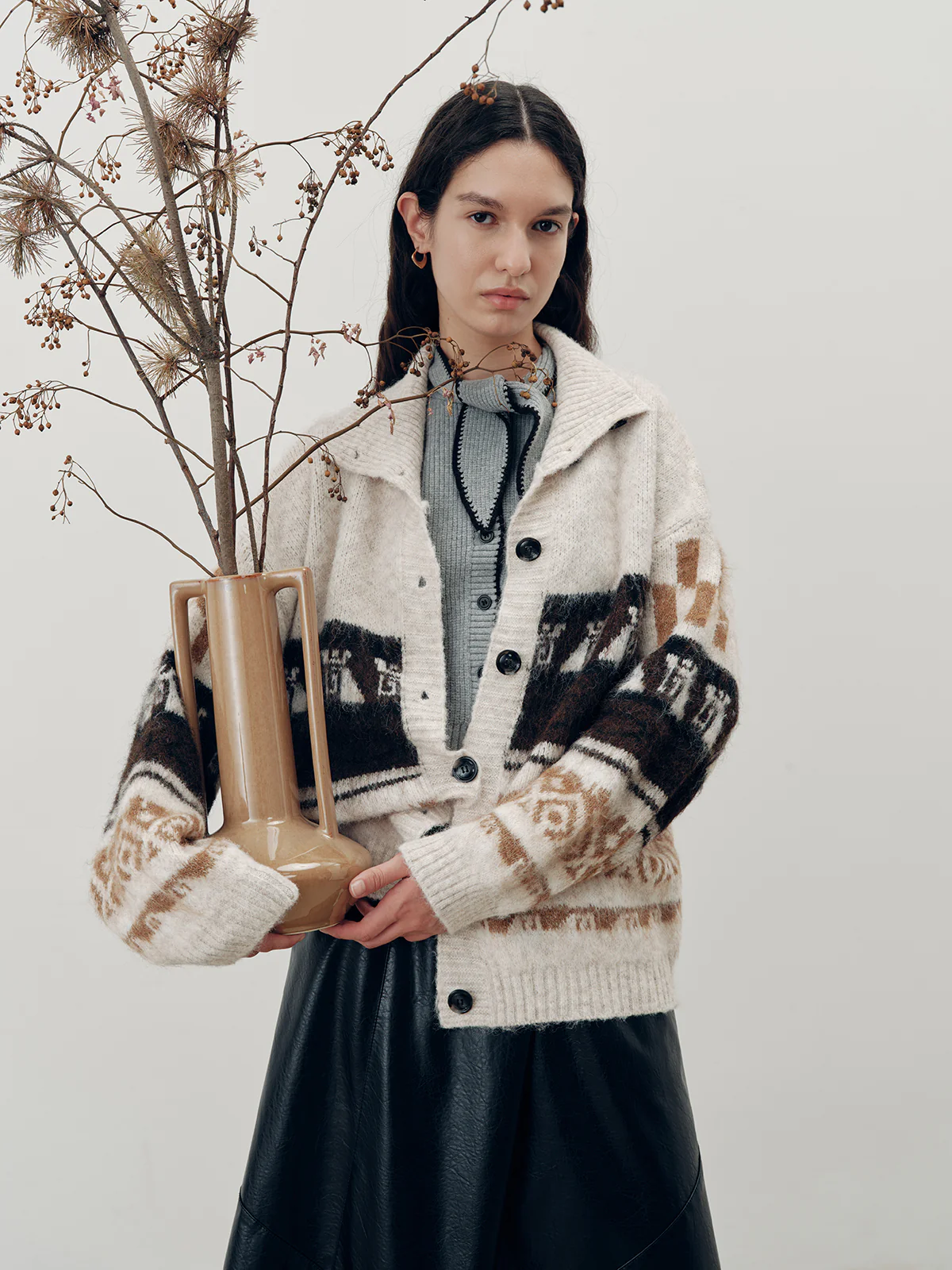Jacquard Casual Knit Outerwear - Image 3