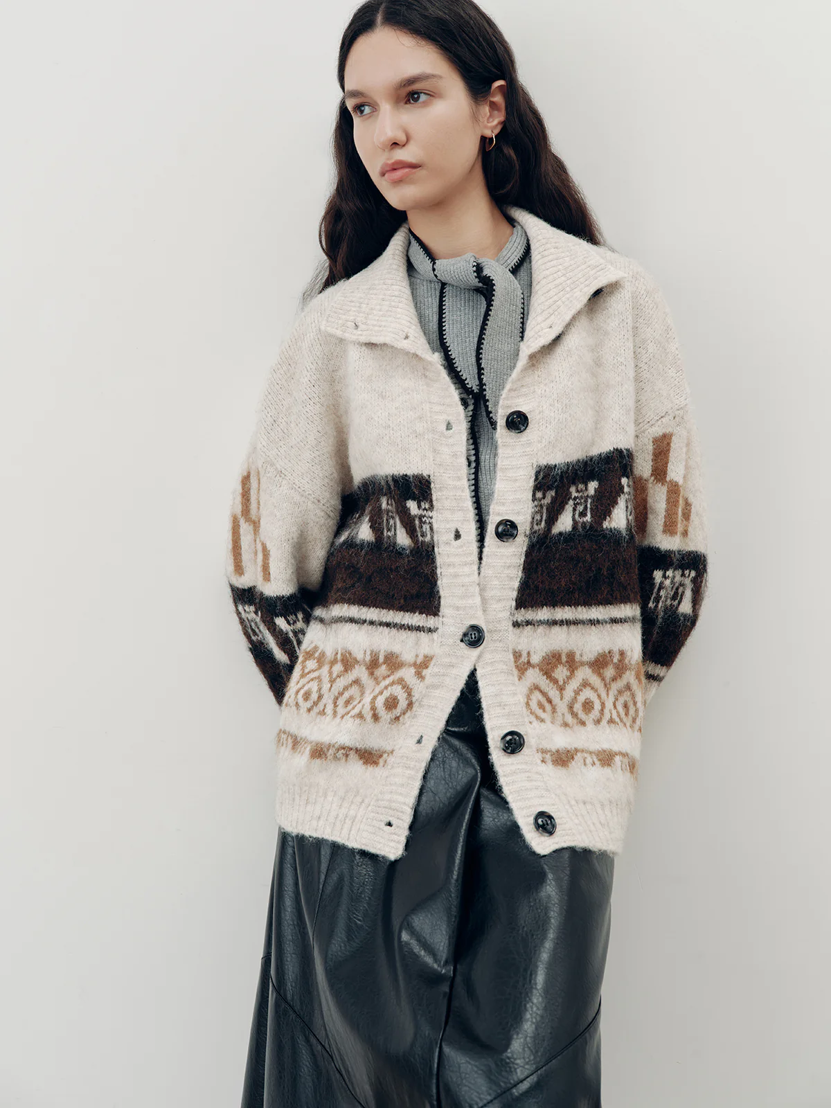 Jacquard Casual Knit Outerwear - Image 4
