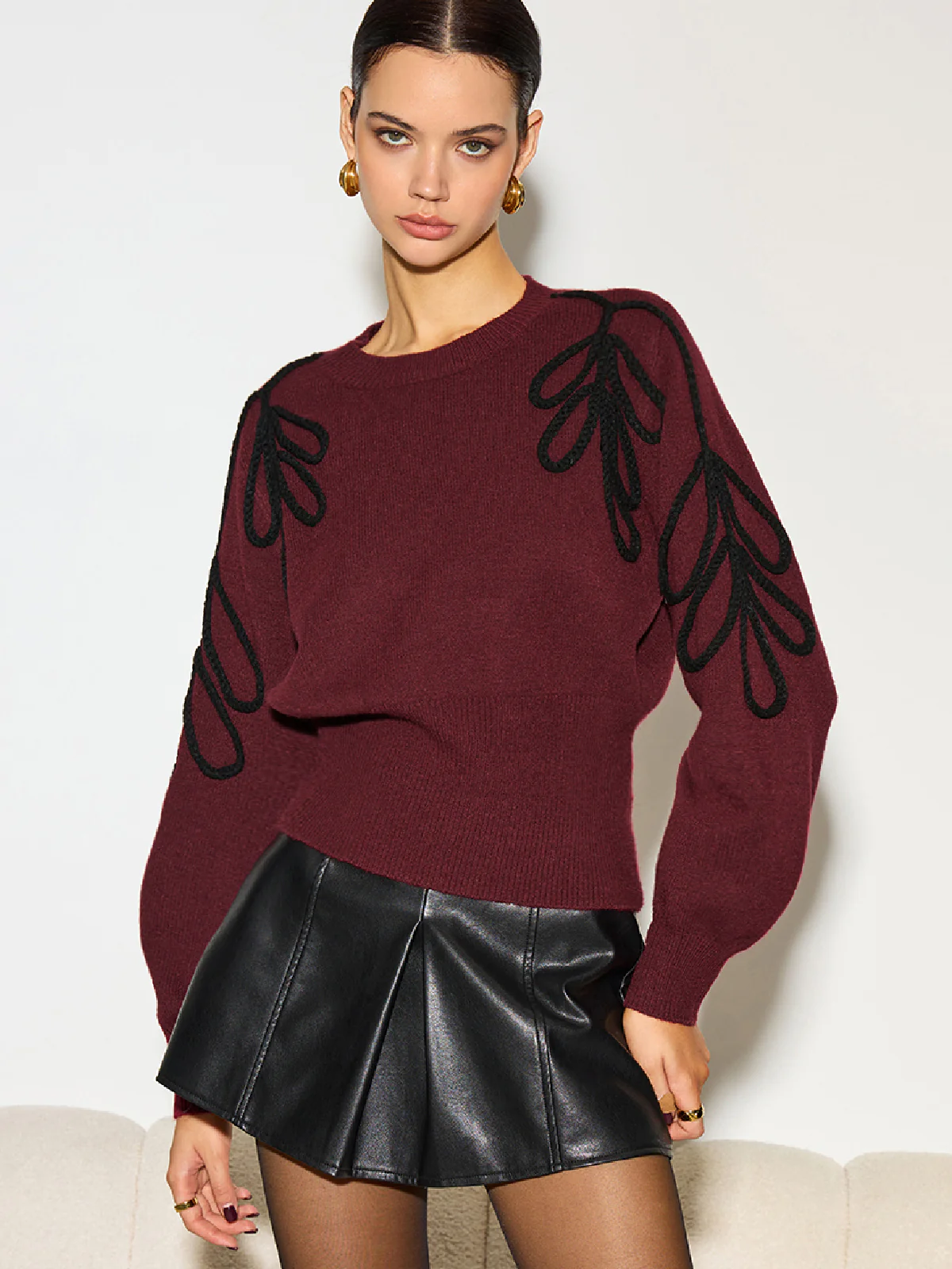 Jacquard Cinched Waist Knit Top - Image 6