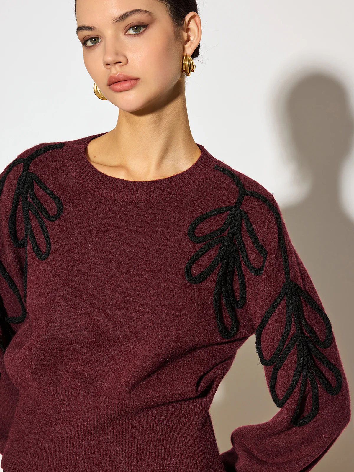 Jacquard Cinched Waist Knit Top - Image 8